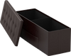 Brown folding storage ottoman bench with removable divider and side pocket, ideal for bedroom or living room.