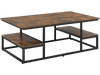 Rectangle coffee table in rustic brown with open shelves and metal frame, ideal for living room storage and.