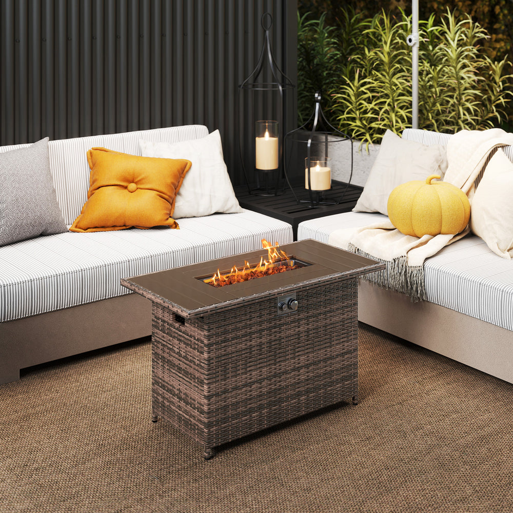44.5 Inch Propane Fire Pit Table Rattan Gas 2-in-1 with Stainless Steel Burner-Brown - Gallery View 1 of 11