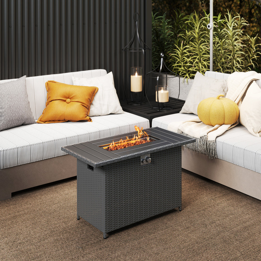 44.5 Inch Propane Fire Pit Table Rattan Gas 2-in-1 with Stainless Steel Burner-Black - Gallery View 1 of 11