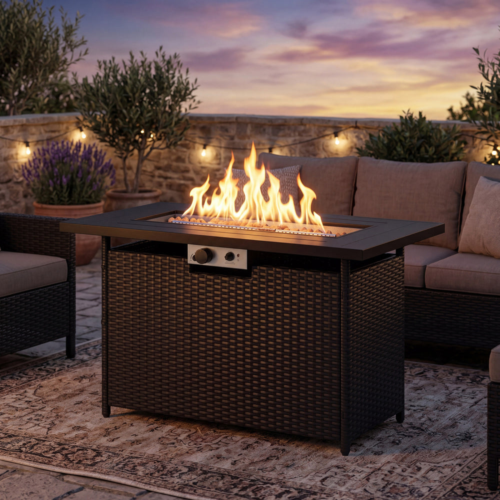 44.5 Inch Propane Fire Pit Table Rattan Gas 2-in-1 with Stainless Steel Burner-Black & Gray - Gallery View 1 of 11