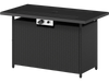 Side view of the 44.5-inch black and gray propane fire pit table, displaying the magnetic door catch and internal tank.