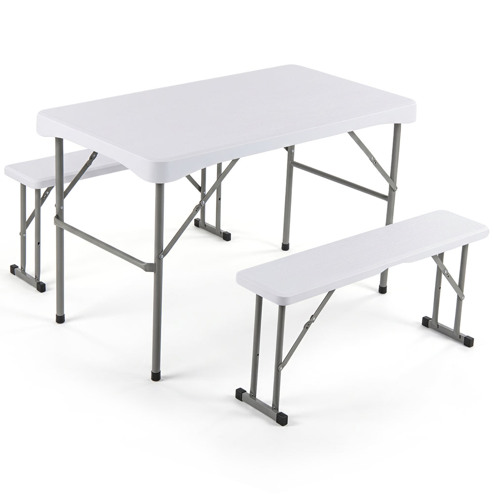 44" HDPE Folding Picnic Table Set with 2 Benches-White - Gallery View 1 of 1