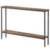 Rustic brown 44-inch console table with metal frame, dual anti-tipping kits, and bottom shelf for versatile storage.