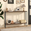 Rustic brown 44-inch console table with dual anti-tipping kits and ample storage, ideal for living rooms and entryways.