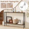 44-inch rustic brown console table with dual anti-tipping kits, featuring a wide tabletop and bottom shelf for ample.