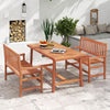 Outdoor 44-inch loveseat bench with solid wood frame, teak oil finish, and slatted design for backyard relaxation.