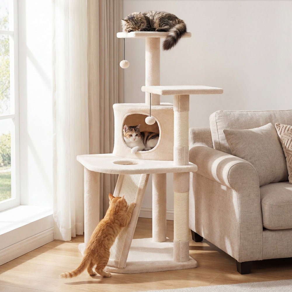 44 Inch Tall Kitten Tower with Condo and 2 Plush Perches-Beige - Gallery View 1 of 10