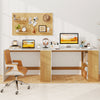 Wooden computer desk with bookshelf in white and natural finish, ideal for small spaces and multitasking.