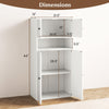 Dimensions of the 44-inch tall bookshelf with doors, featuring adjustable shelf and ample storage space.