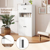 44-inch tall white bookshelf with doors, adjustable shelf, and anti-tipping devices for secure storage in any room.