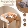 Comfortable top perch with raised edges in faux rabbit fur for napping, designed for indoor cats on a modern cat tree.