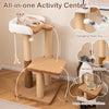 Modern 44-inch cat tree with plush padded perch, dangling toy, and large jumping platform for indoor cats.