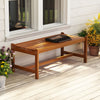 Solid hardwood 44" patio bench with teak oil finish, slatted seat design, perfect for outdoor dining and relaxation.