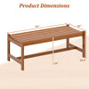 44-inch solid hardwood patio bench with teak oil finish, featuring slatted design and ergonomic curved seat for outdoor.