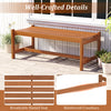 44-inch outdoor solid hardwood bench with slatted seat and teak oil finish, ideal for patios and gardens.