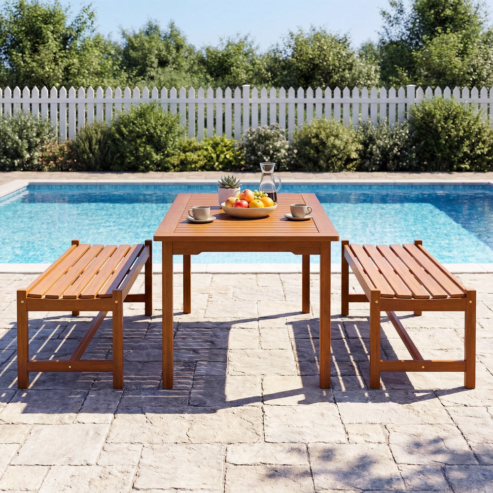 44" Patio Wood Bench Set of 2 Outdoor Solid Hardwood Dining Bench with Teak Oil Finish - Gallery View 1 of 9