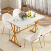 Sintered stone dining table with faux marble top and gold metal frame, perfect for gatherings in kitchens or dining.