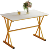 Sintered stone dining table with a golden metal frame and faux marble top, perfect for kitchen or dining room.