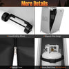 Gray 45000 BTU pyramid patio heater features smooth rolling wheels, a zippered cover, and a magnetic door design for easy access.