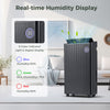 Top view of the black 57 pint dehumidifier with digital display and 3-color humidity indicator for spaces up to 4500.