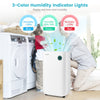 4500 Sq. Ft dehumidifier with 3-color humidity indicator lights, designed for efficient moisture removal in large rooms.