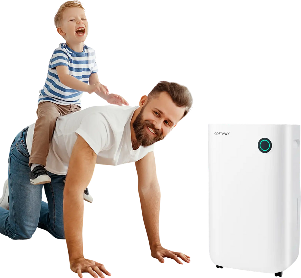 Dehumidifier with 5 modes and 2 fan speeds, designed for rooms up to 4500 sq. ft, featuring a digital display and.