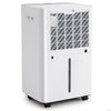 White 4500 Sq.Ft dehumidifier with drain hose, featuring a smart touch panel and 1.1-gallon water tank for home use.