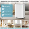 4500 sq.ft white dehumidifier with drain hose, LED display, and wheels for easy mobility in large rooms.