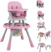 16-in-1 baby high chair in pink with adjustable height, activity center, and toy storage for versatile use.