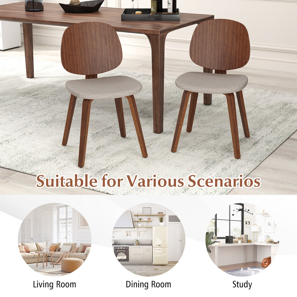 Wooden dining chair set of 2 with padded seats and bentwood frames in walnut, perfect for dining rooms and home offices.