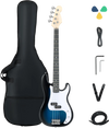 45.5-inch blue electric bass guitar with double pickups, gig bag, and accessories for beginners, perfect for various.