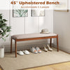 45-inch farmhouse backless bench with beige fabric padded seat and rubber wood legs, ideal for entryway or dining room.