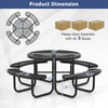 Round outdoor picnic table with 4 benches, thermoplastic coated metal mesh, for 8 people, features umbrella hole.