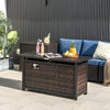 45-inch propane rattan firepit table in mixed brown with glass stones, perfect for outdoor warmth and style.