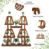 5-tier wood plant stand with 10 open shelves, crafted from natural pine for indoor or outdoor plant display.