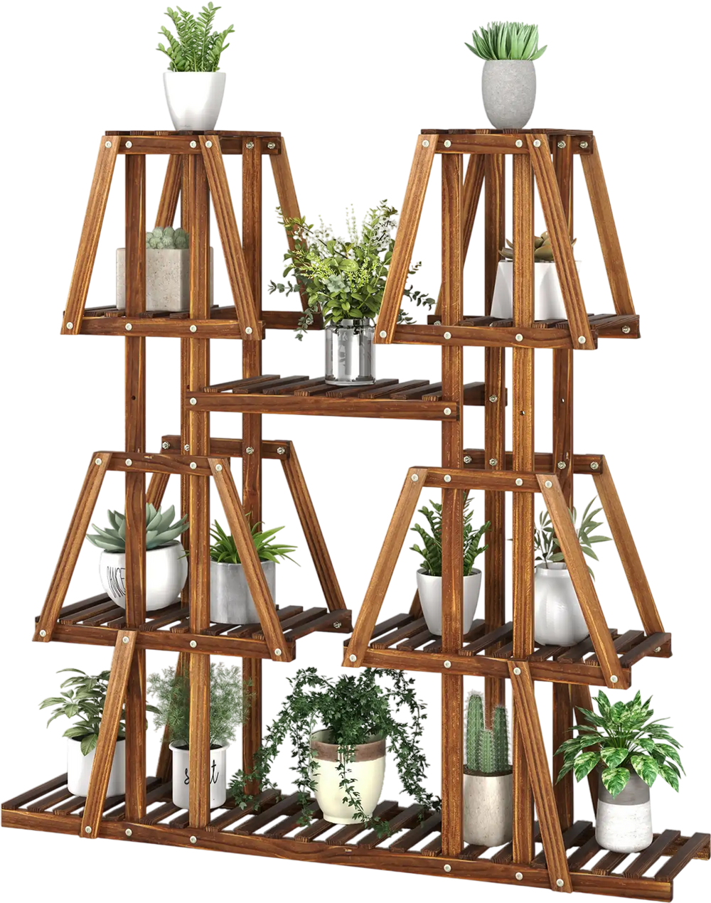 5-Tier 10 Potted Wood Plant Stand for Multiple Plants