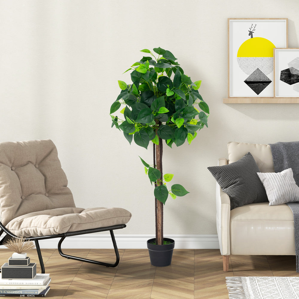 45-inch artificial hydrangea tree with realistic leaves and real wood trunk, perfect for home or office decor.