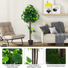 Artificial hydrangea tree with dark and light green leaves, real wood trunk, and stable cement-filled pot for versatile.