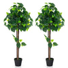 Artificial hydrangea tree with real wood trunk and mixed green leaves, ideal for home or office decor.