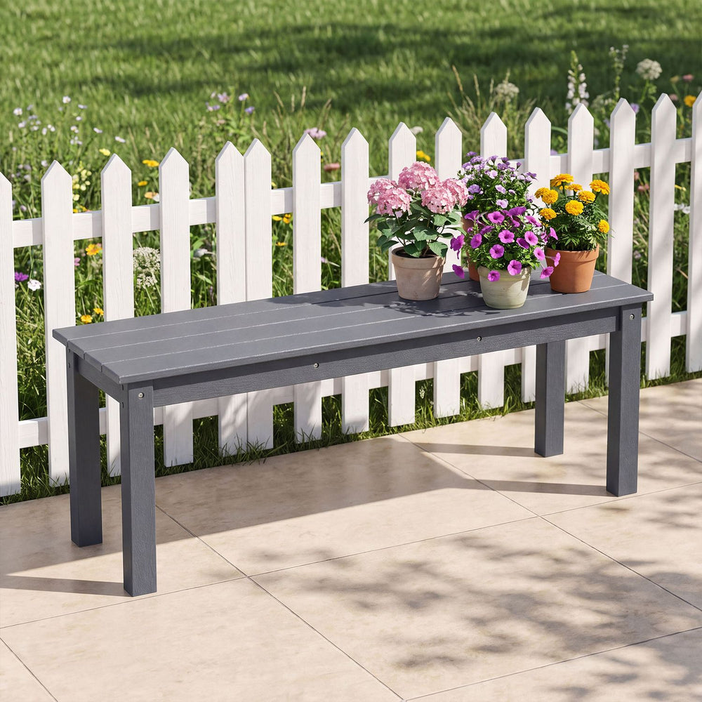 45" Outdoor HDPE Bench with 660 lbs Capacity with Slatted Seat for Patio-Grey - Gallery View 1 of 8