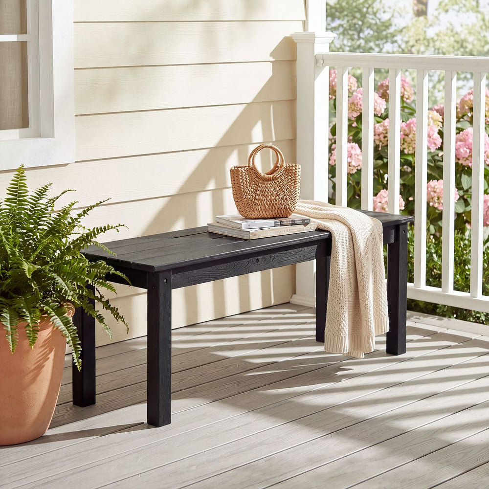 45" Outdoor HDPE Bench with 660 lbs Capacity with Slatted Seat for Patio-Black - Gallery View 1 of 8