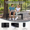 Outdoor 45" black HDPE bench with slatted seat, 660 lbs capacity, ideal for stable two-person seating on patios.