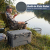 Gray 45 Quart Portable Hard Cooler with built-in fish ruler, ideal for fishing trips and outdoor adventures.