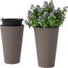 Tall brown flower pot set of 2 with spiral texture, featuring drainage holes and insert bucket for healthy plant growth.
