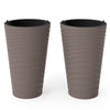 Set of 2 brown 45 cm tall flower pots with spiral texture, featuring drainage holes and handles for easy maintenance.