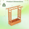 Wooden raised garden bed with trellis and hanging roof, 45 inches tall, ideal for climbing plants and decorative items.