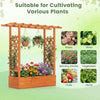 Wooden raised garden bed with side trellis, perfect for growing flowers, herbs, and vegetables in outdoor spaces.