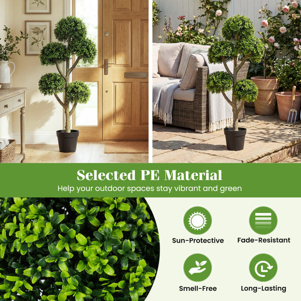 46-inch artificial boxwood topiary tree with 5 ball-shaped topiaries in a cement-filled pot, ideal for indoor and.