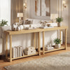 Solid wood console table with 2-tier design, teak finish, perfect for living room storage and farmhouse decor.